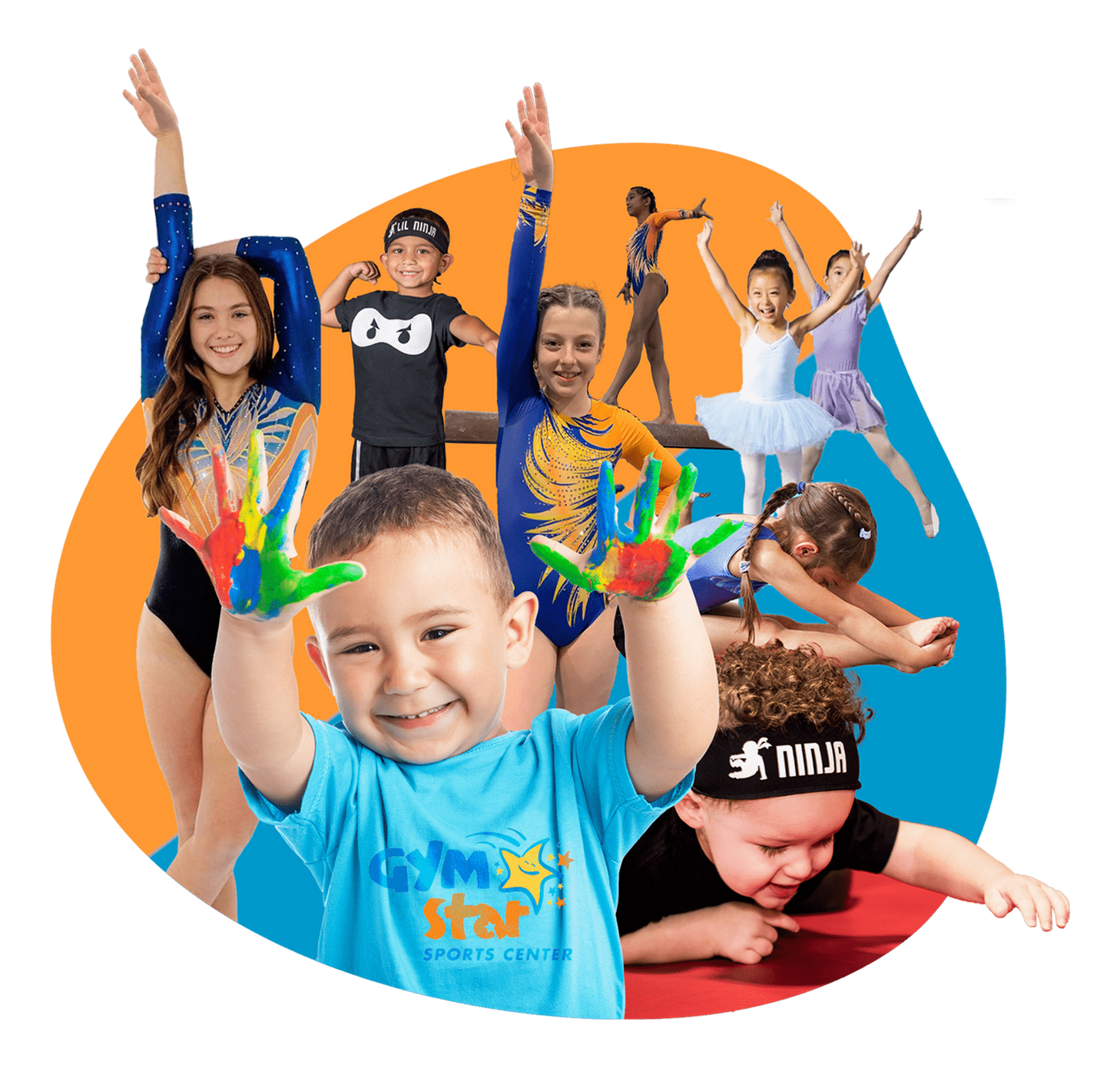 Gym Star Sports Center athletes tumbling, balancing and dancing together